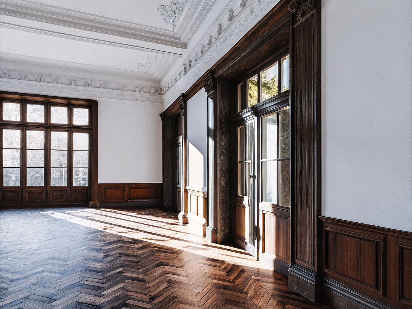 Frisch gestrichene Altbau-Wohnung mit Stuck